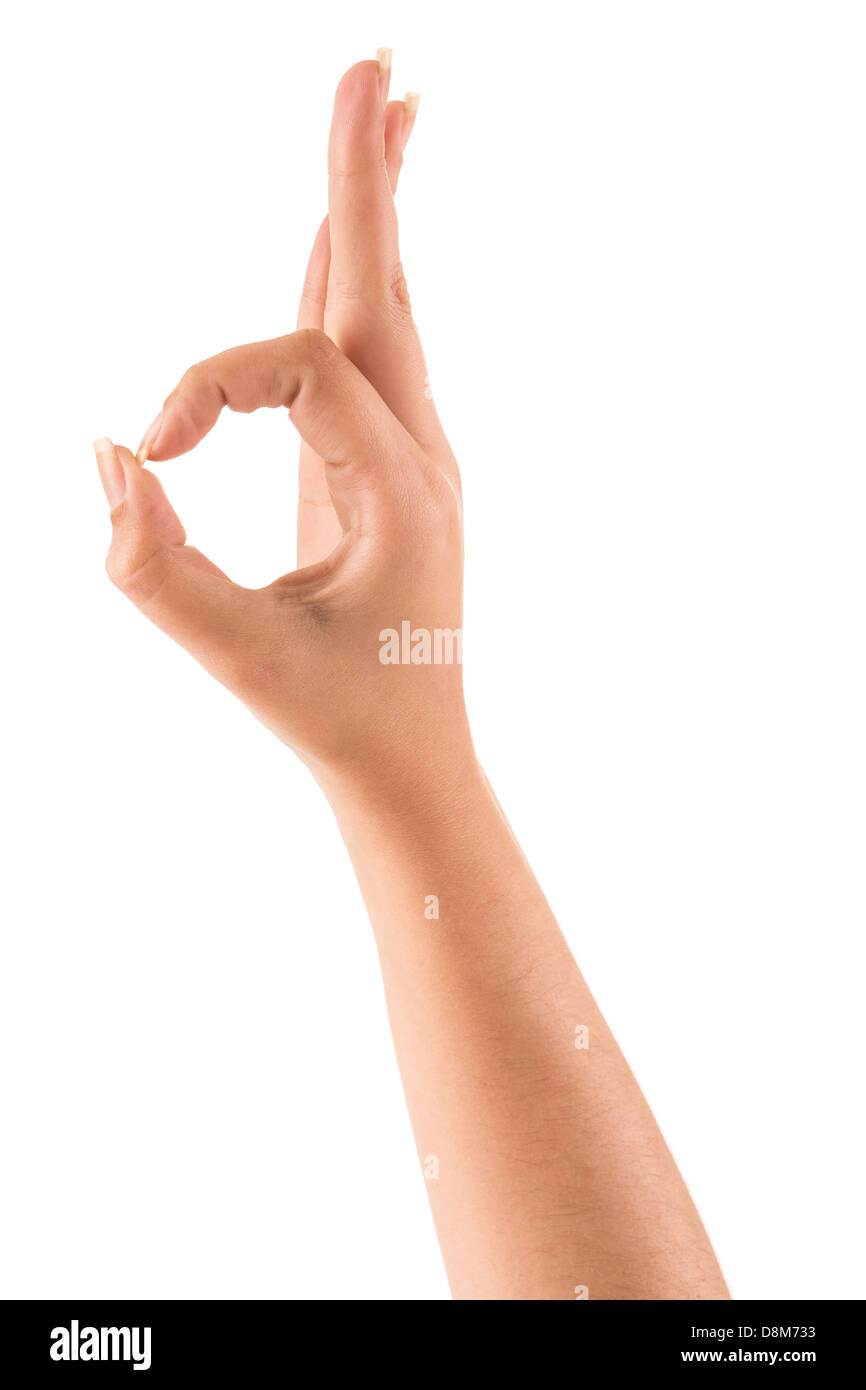 Beautiful female hand with Ok sign Stock Photo - Alamy
