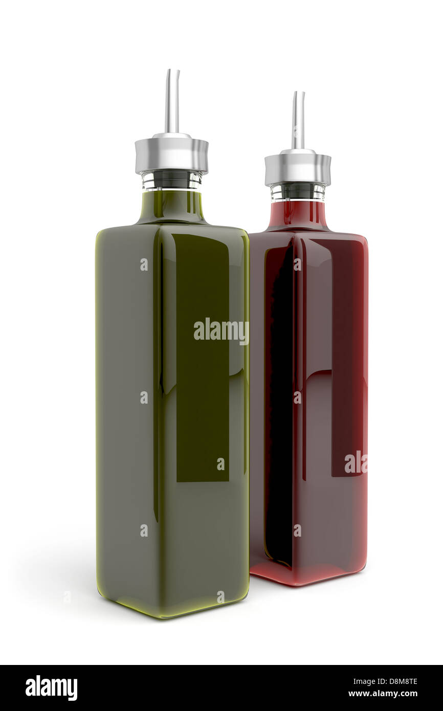 Olive oil and vinegar on white background Stock Photo Alamy