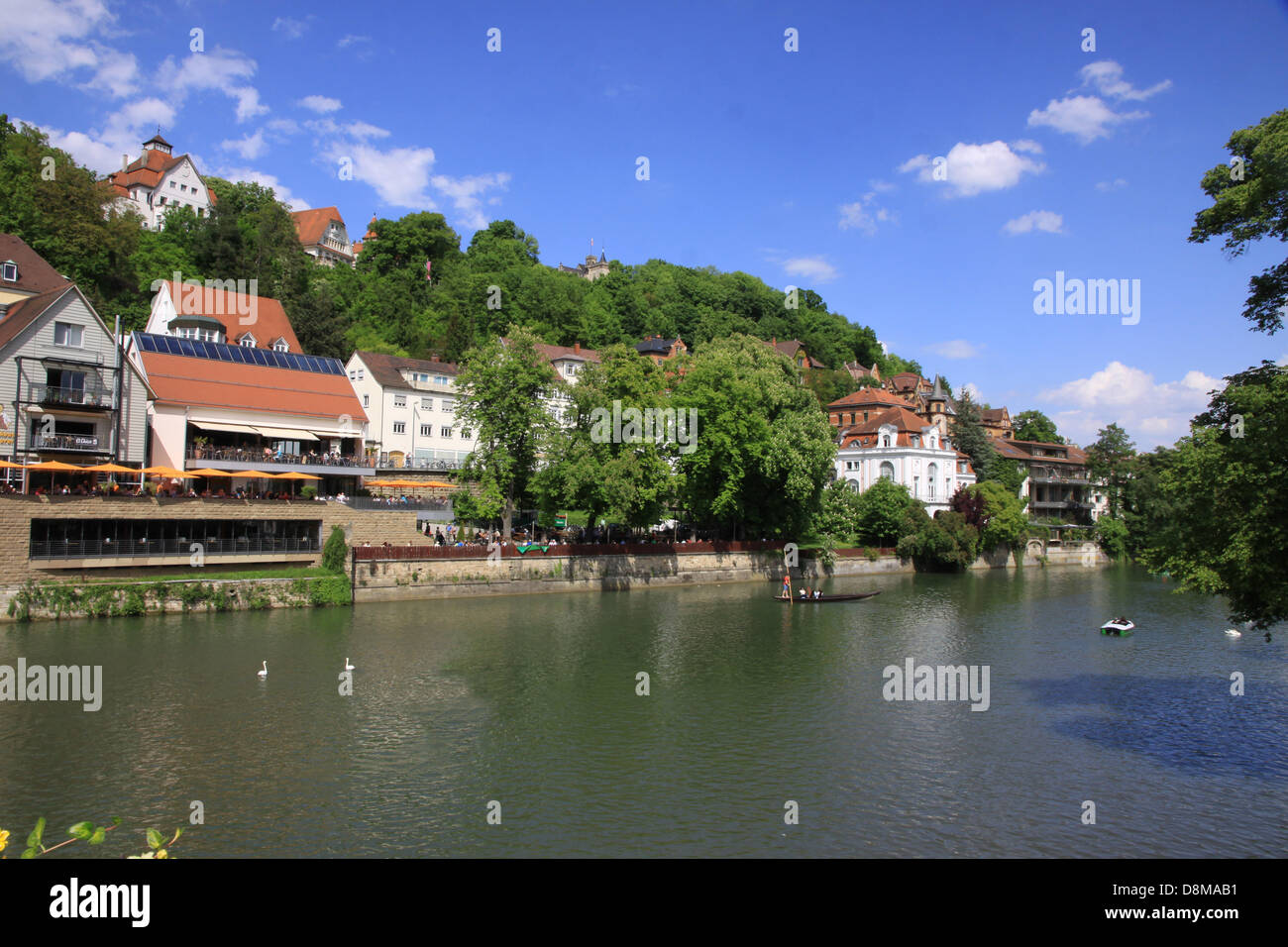Old houses of Tuebingen at the waterside of river Neckar Stock Photo