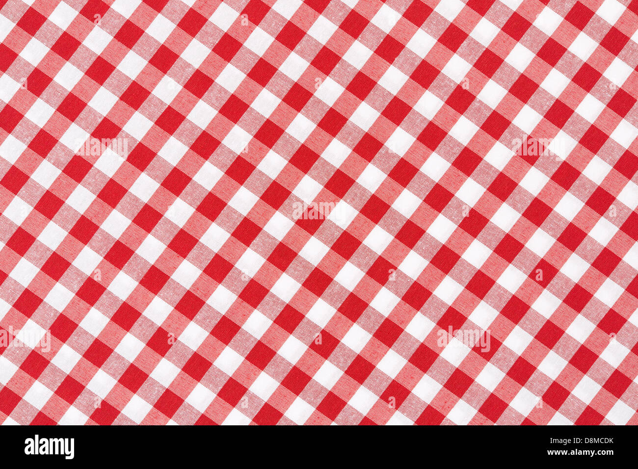Red and white gingham tablecloth diagonal texture background Stock Photo