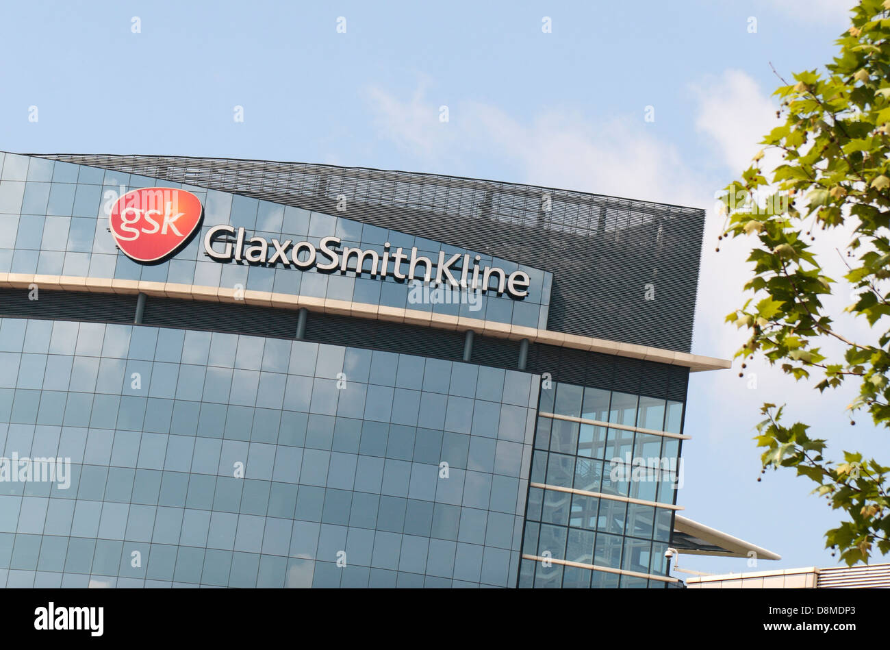 The front elevation of the GlaxoSmithKline head office building in Brentford, Middx, UK. Stock Photo