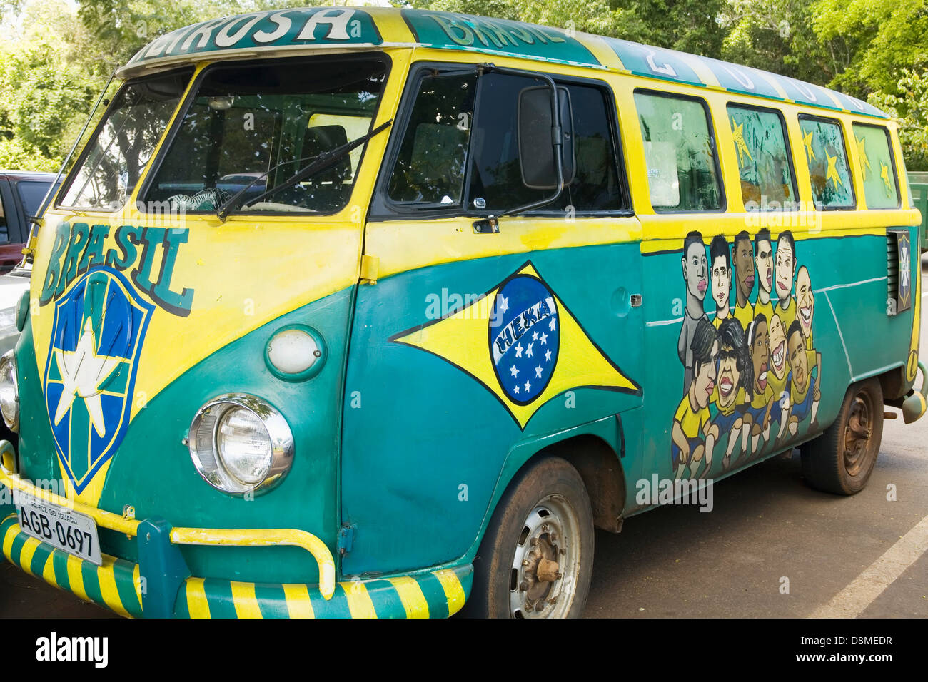 'Brasil soccer' VW bus, Iguazu National Park parking lot, Brazil Stock Photo