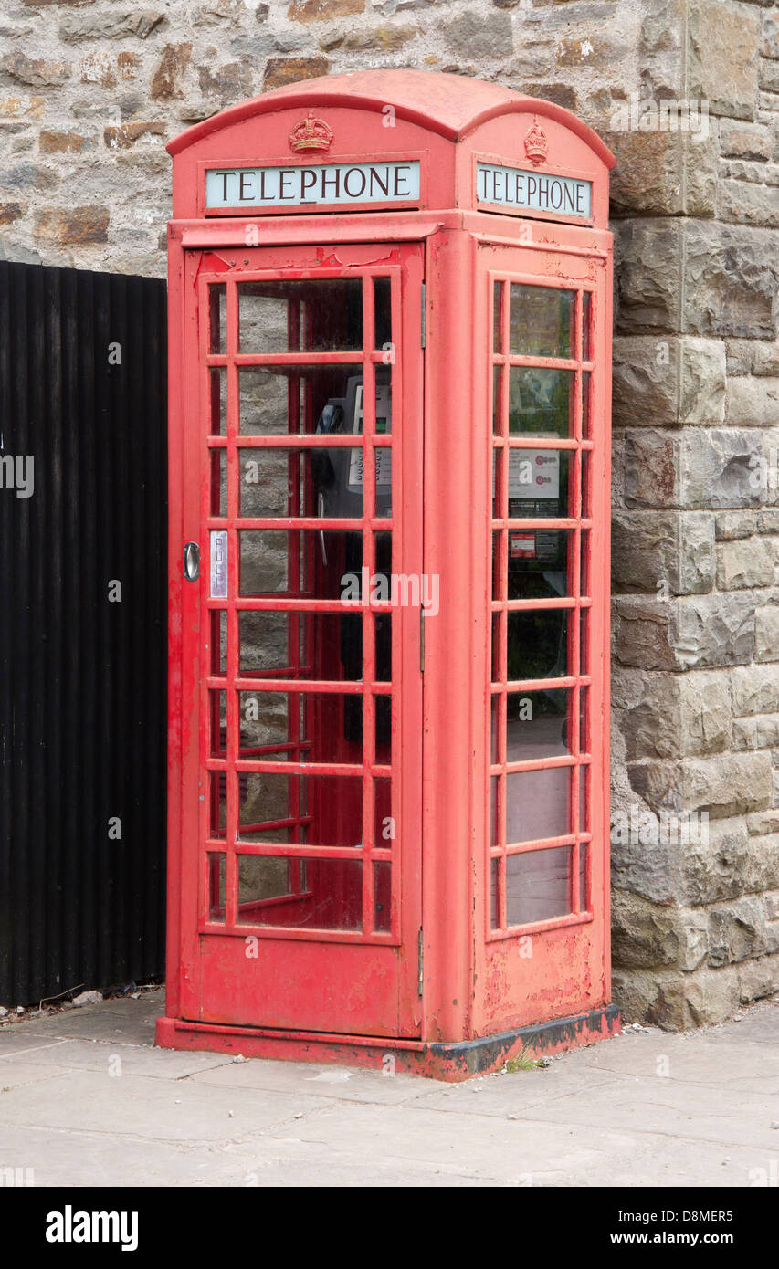 red telphone box, weathered, recycled,period,old type, Stock Photo