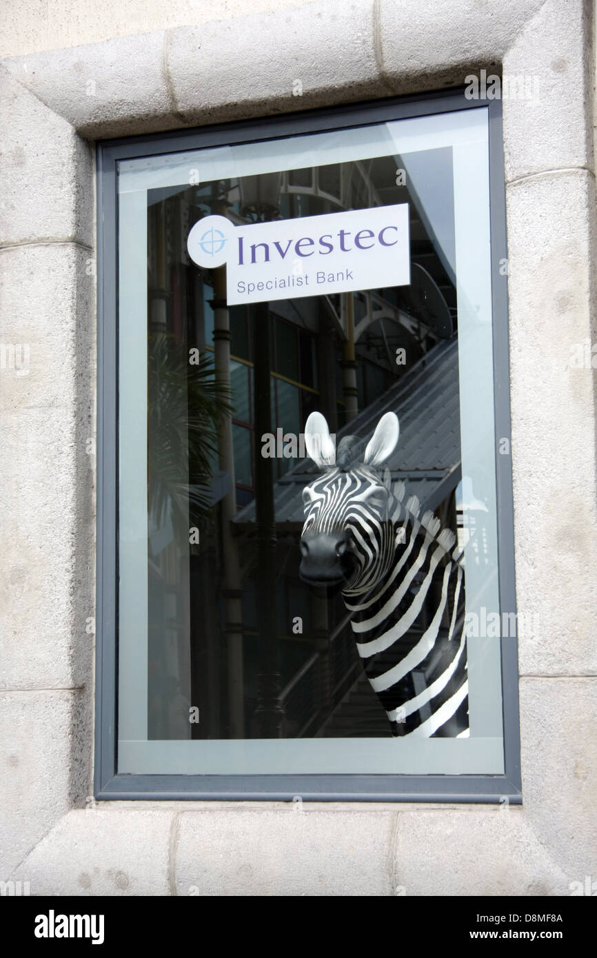 model zebra in an Investec shop window in Port Louis, Mauritius Stock Photo