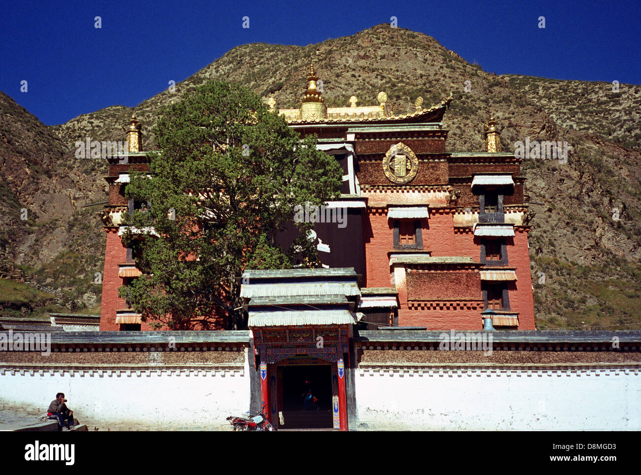 View of the Labuleng Si or Labrang monastery one of the six great monasteries of the Gelug school of Tibetan Buddhism located at the foot of the Phoenix Mountain northwest of Xiahe County in Gannan Tibetan Nationality Autonomous Prefecture, Gansu Province China Stock Photo
