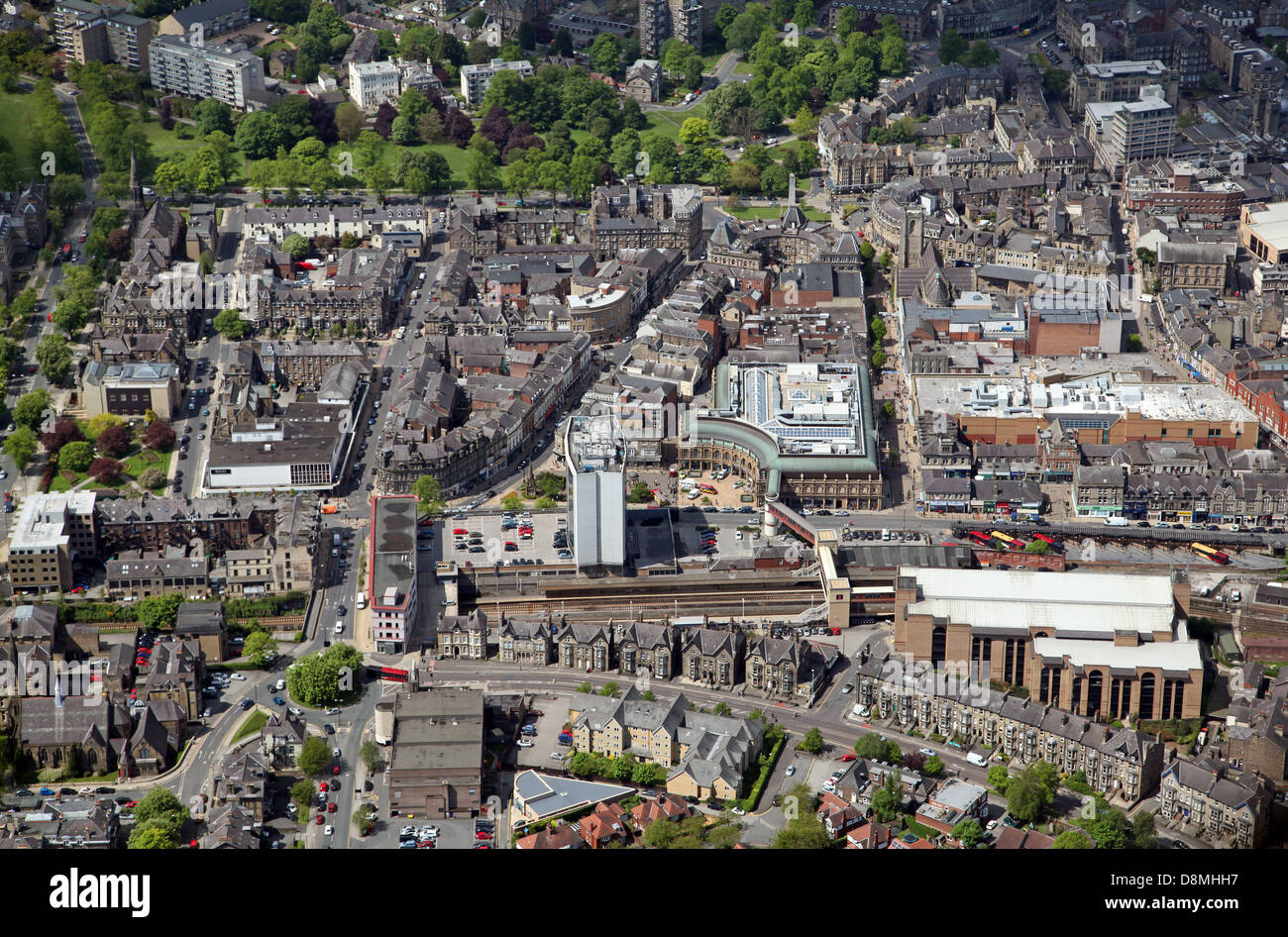 aerial view of Harrogate town centre looking west across Station Parade