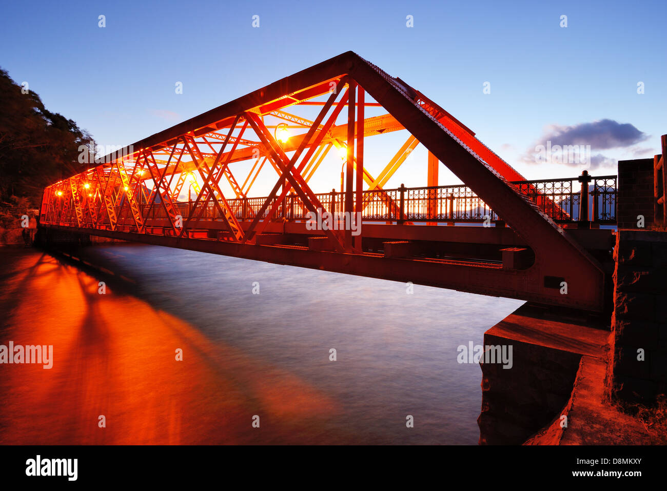 Sansen Bridge spanning Shikotsu Lake in the northern Island of Hokkaido, Japan. Stock Photo