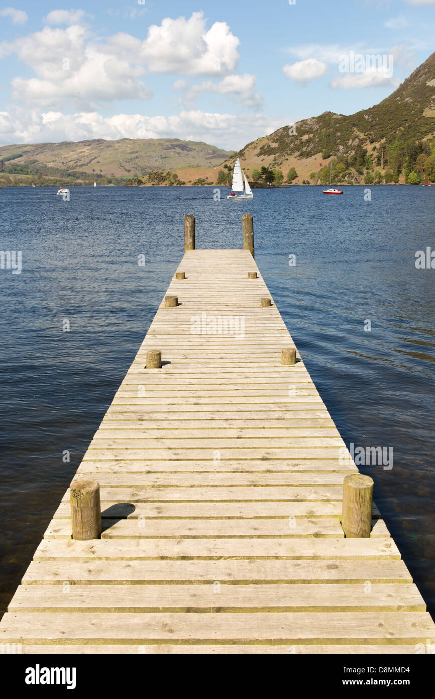 View from a Lake District pier, jetty or boardwalk - Ullswater Stock Photo