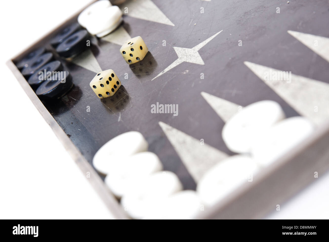 Backgammon dice and pieces isolated on white Stock Photo Alamy