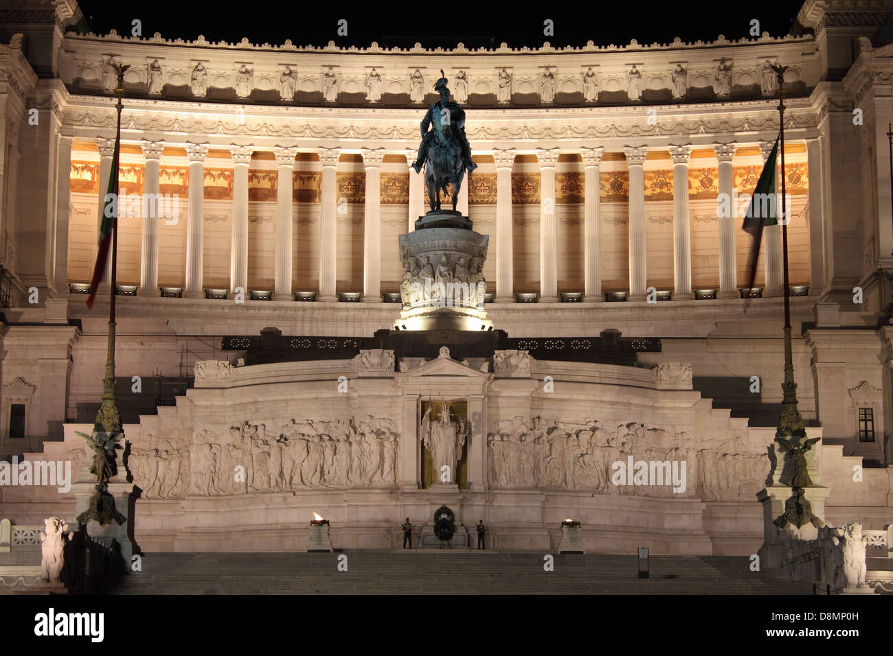 National monument of Victor Emmanuel II at night, Rome Stock Photo