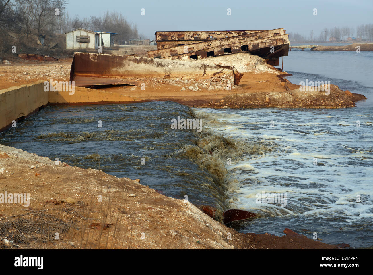 Untreated industrial waste water is discharged directly into Zhongting River in Shengfang, Langfang, Hebei province, China. 2013 Stock Photo