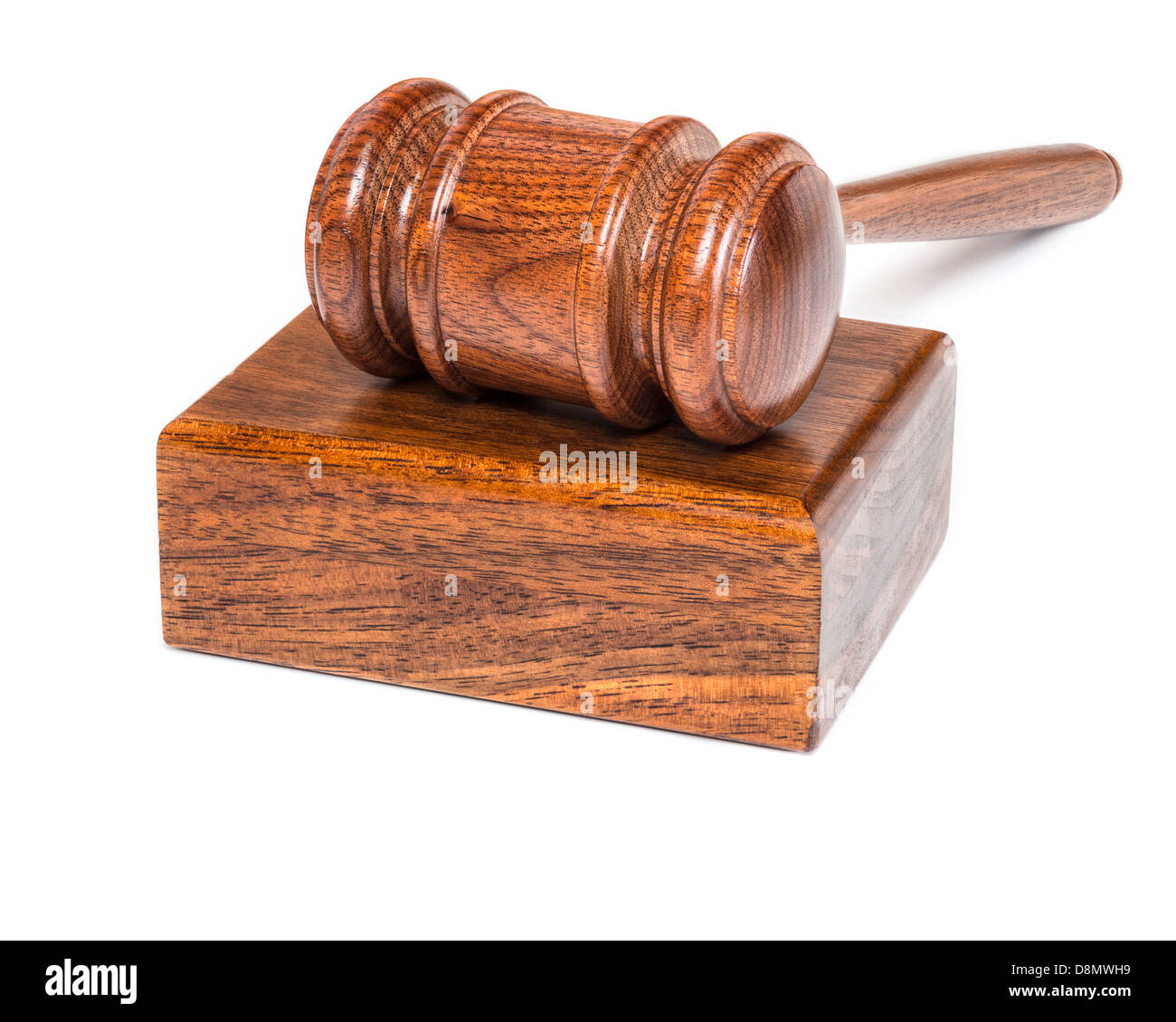 Gavel and sound block on white background with soft natural shadow. Stock Photo