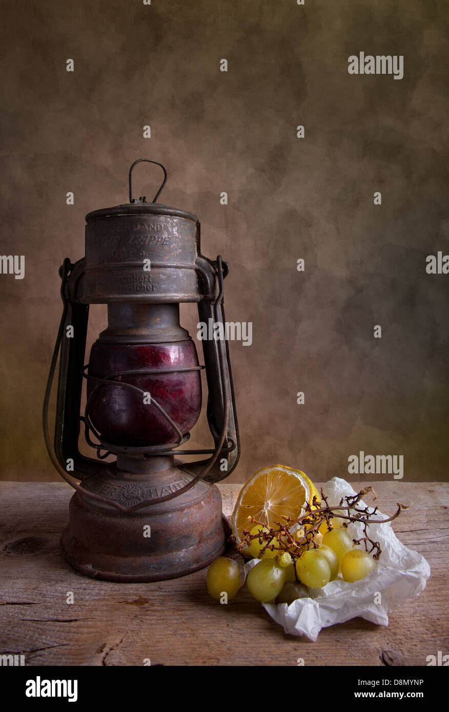 Still-Life with Lamp and Fruits Stock Photo