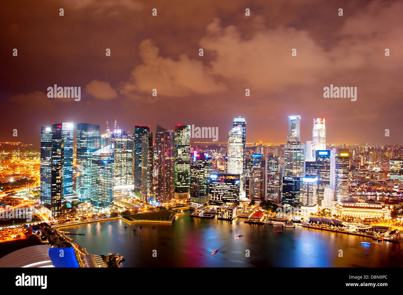 Night aerial view of Singapore downtown Stock Photo