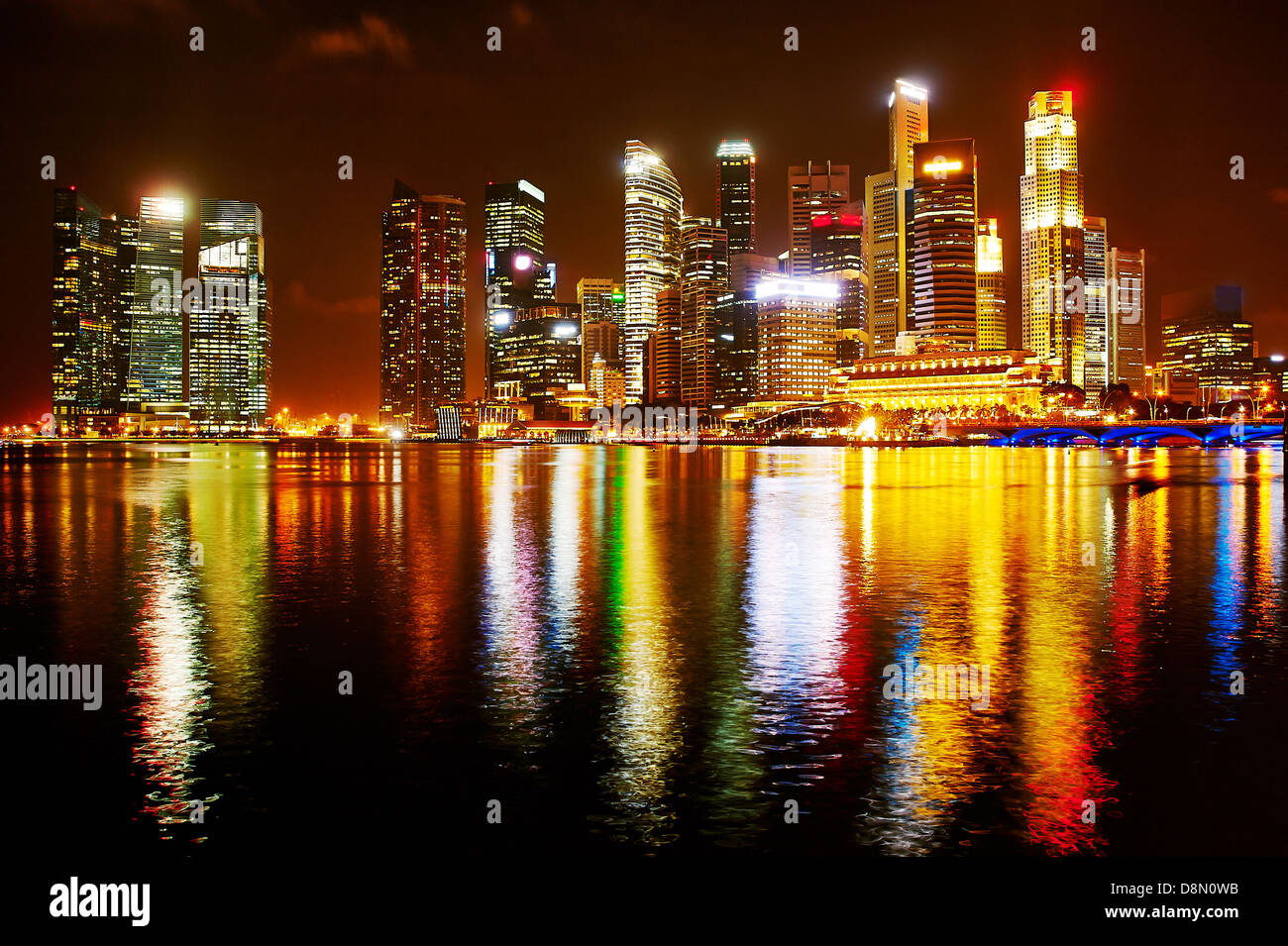 Night panorama of Singapore downtown Stock Photo