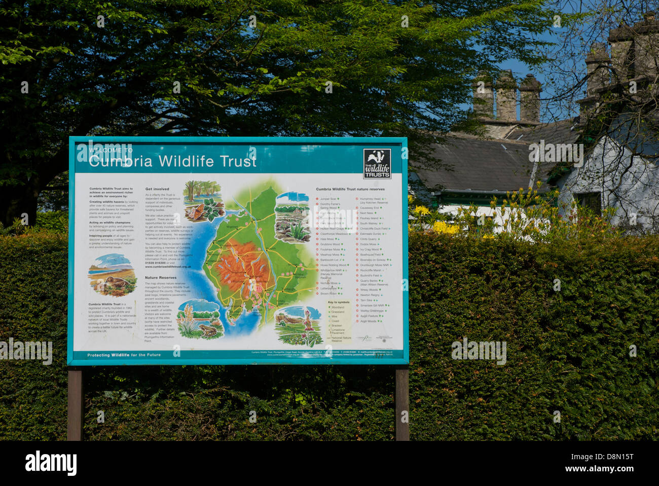 Information panel at Plumgarths, the offices of Cumbria Wildlife Trust, Crook Road, near Kendal, Lake District National Park, Cu Stock Photo