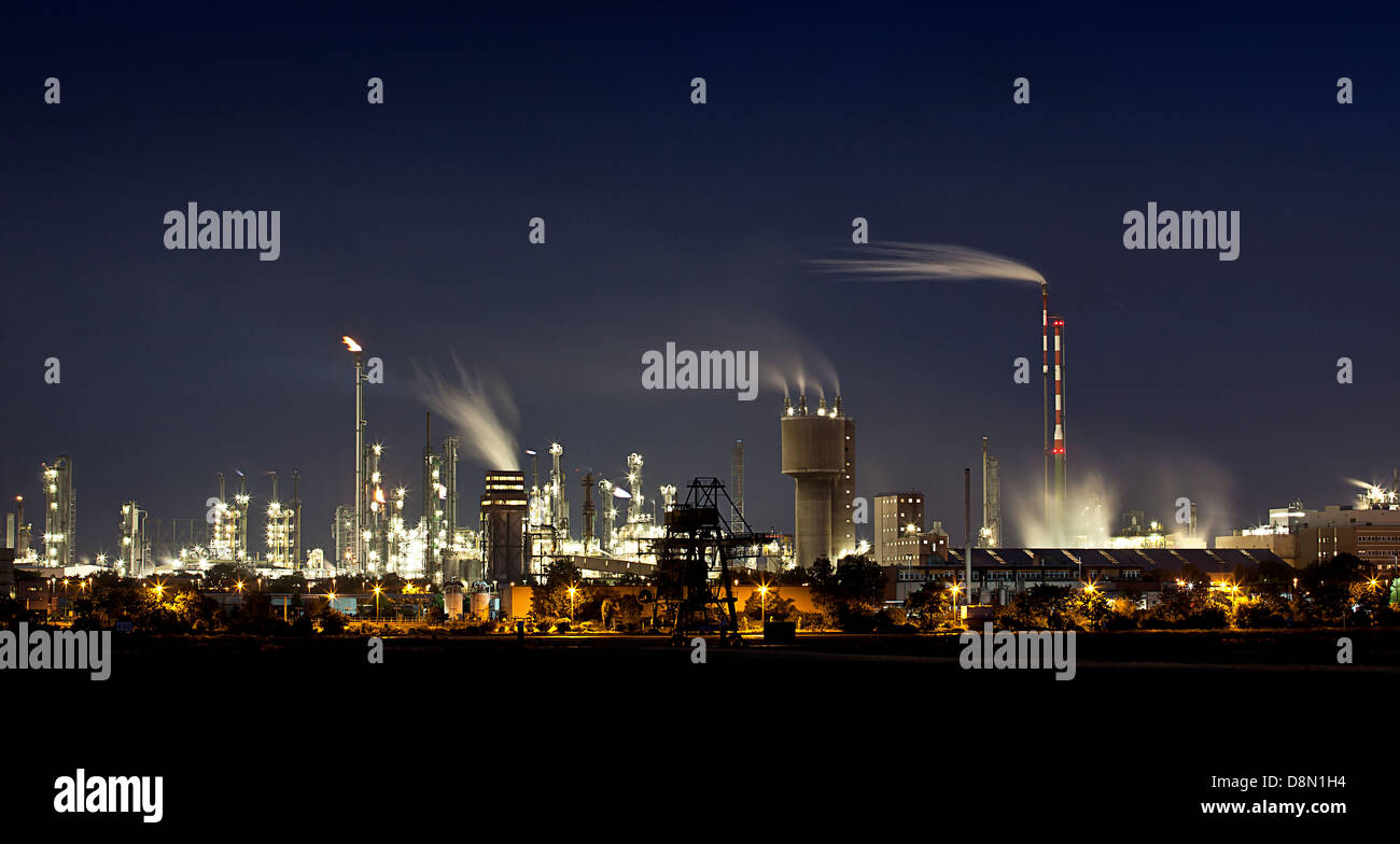 Chemical Factory at Night Stock Photo