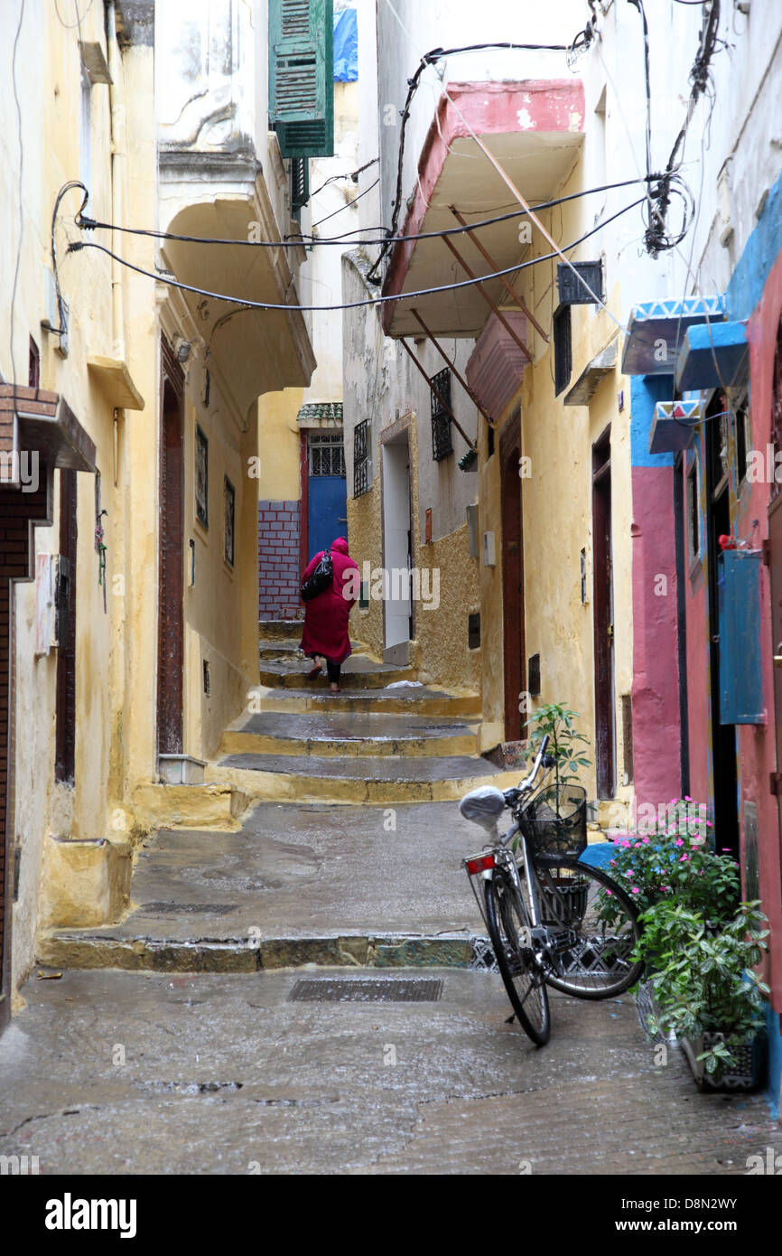 Narrow street in the Medina of Tangier, Morocco Stock Photo