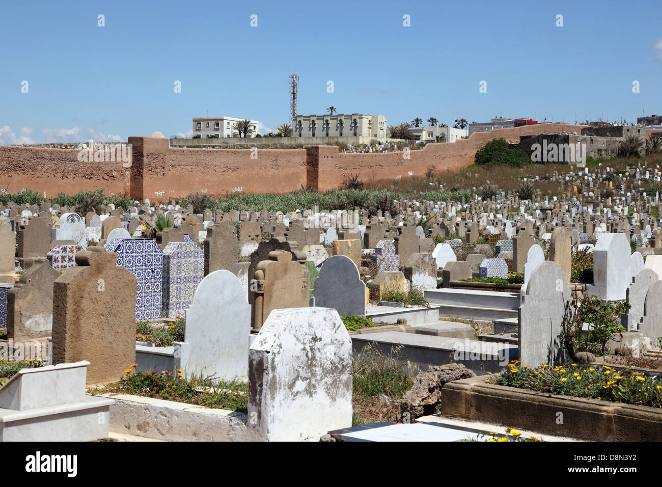 Tombstones at the islamic graveyard in Rabat, Morocco Stock Photo