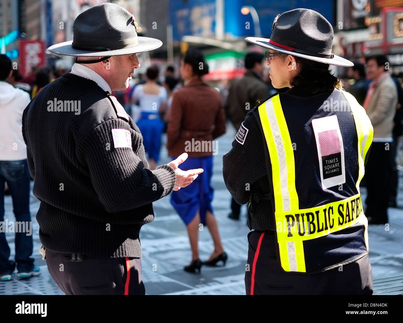 Public Safety officers standing in Times Square, New York City Stock