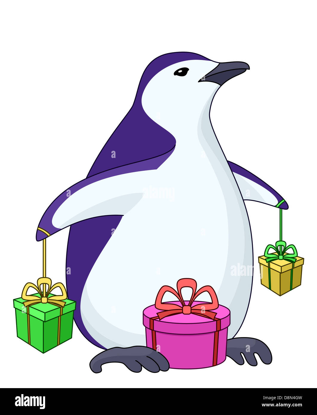 Penguin with gift boxes Stock Photo