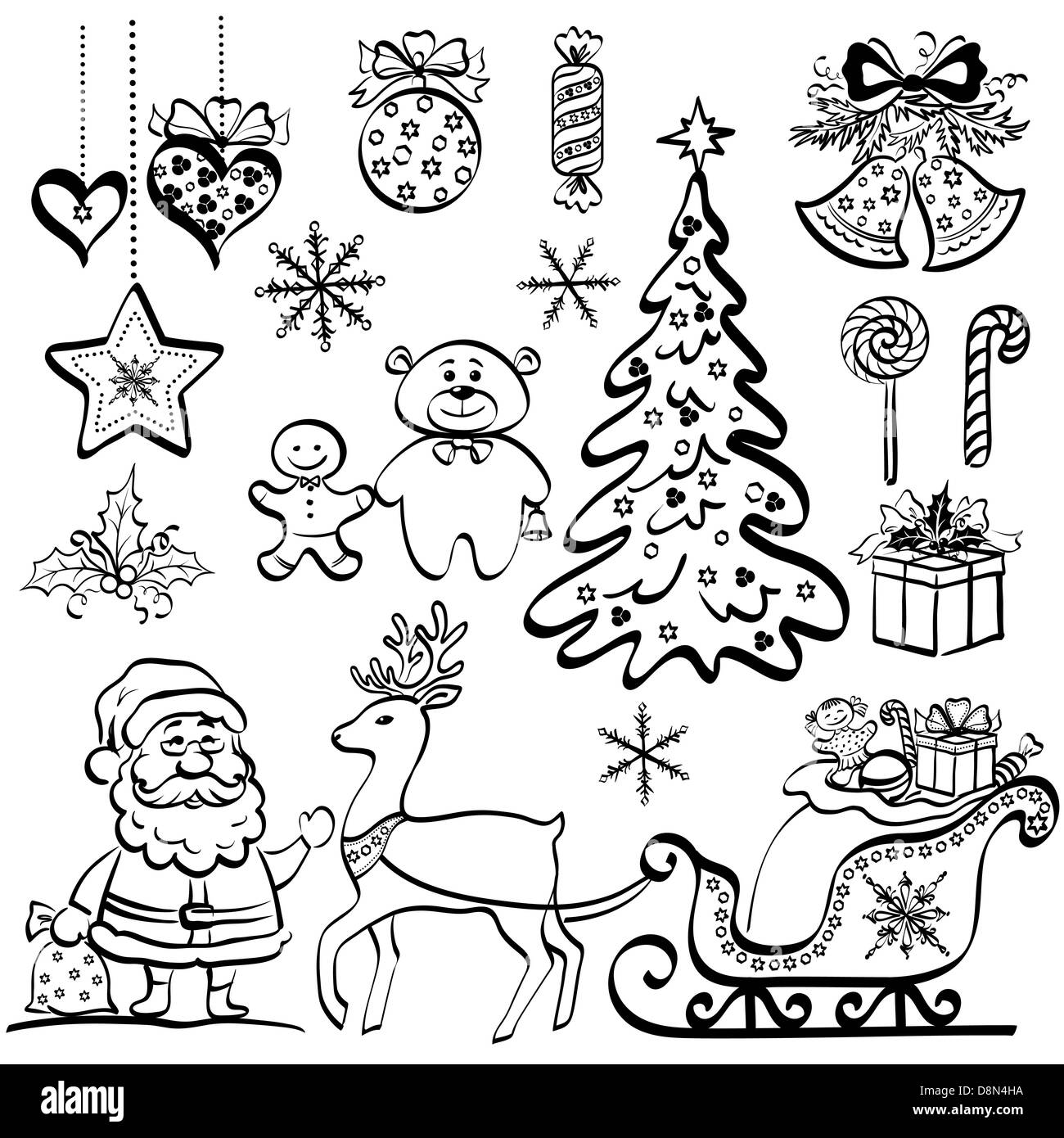Christmas elements, black silhouettes Stock Photo