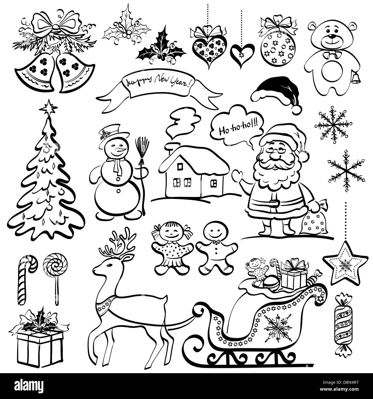 Christmas elements, black silhouettes Stock Photo