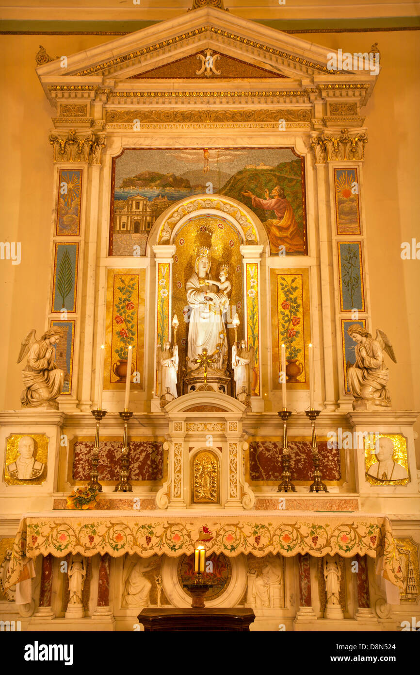 PALERMO - APRIL 8: Side altar and statue of Madonna with child from church Convento Dei Carmelitani Scalzi Stock Photo