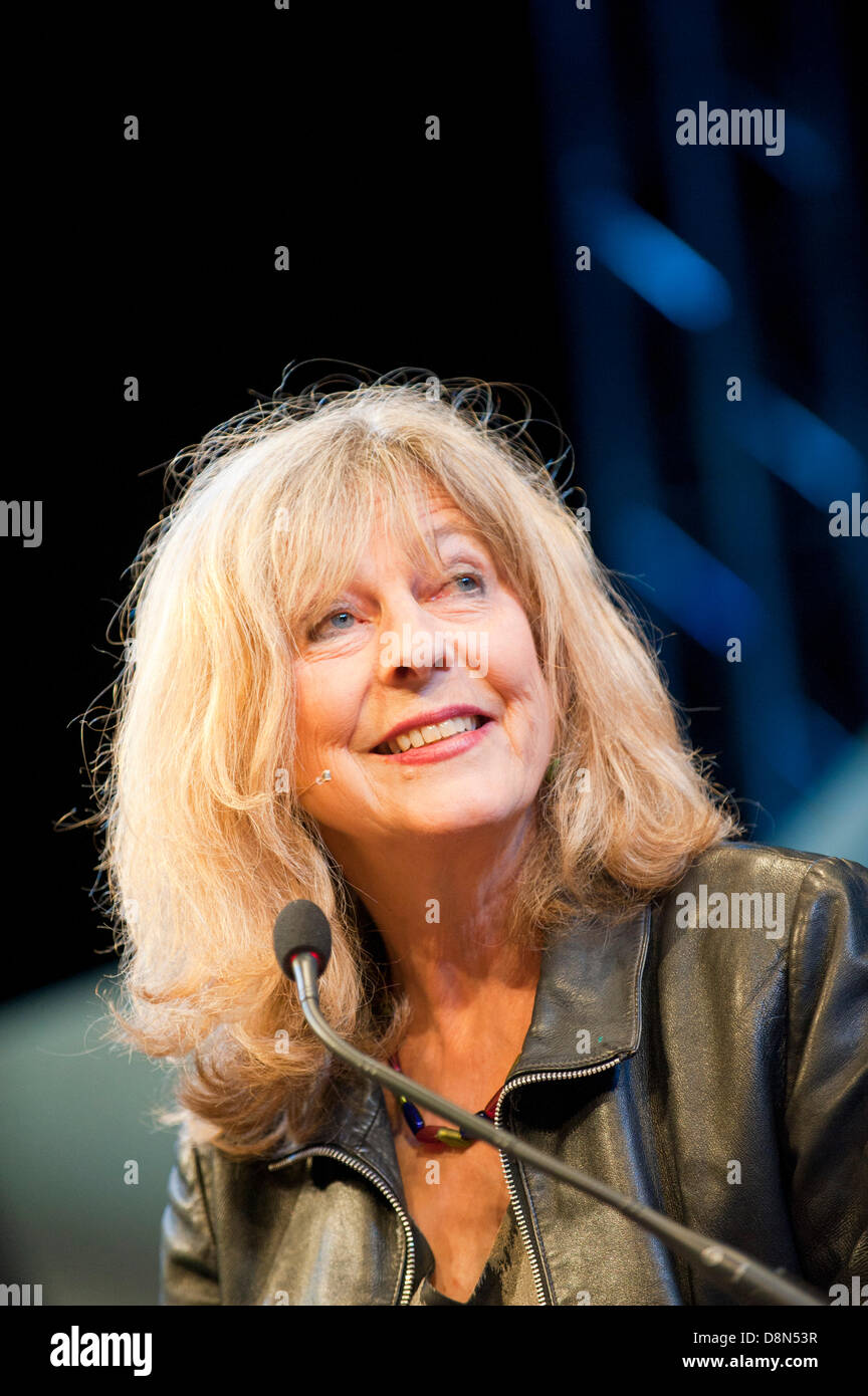 Hay-on-Wye, UK. 1st June 2013. The writer Deborah Moggach discusses, (with Peter Florence) the film adaptation of The Best Exotic Marigold Hotel, her screenplay for Joe Wright’s Pride And Prejudice movie and her new novel Heartbreak Hotel at The Hay Festival. Photo Credit: Graham M. Lawrence/Alamy Live News. Stock Photo