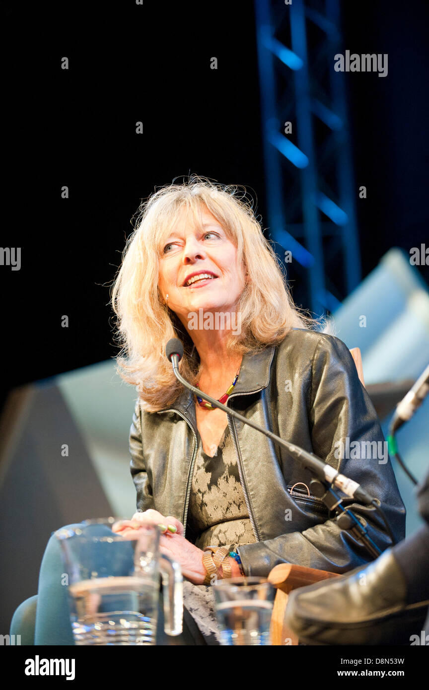 Hay-on-Wye, UK. 1st June 2013. The writer Deborah Moggach discusses, (with Peter Florence) the film adaptation of The Best Exotic Marigold Hotel, her screenplay for Joe Wright’s Pride And Prejudice movie and her new novel Heartbreak Hotel at The Hay Festival. Photo Credit: Graham M. Lawrence/Alamy Live News. Stock Photo
