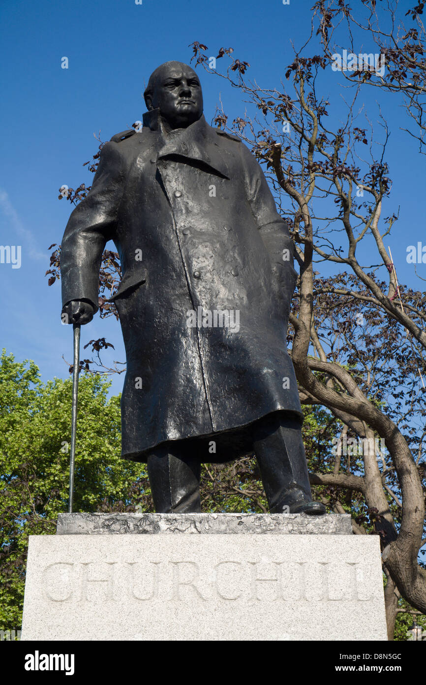 London - Winston Churchill statue by parliament Stock Photo