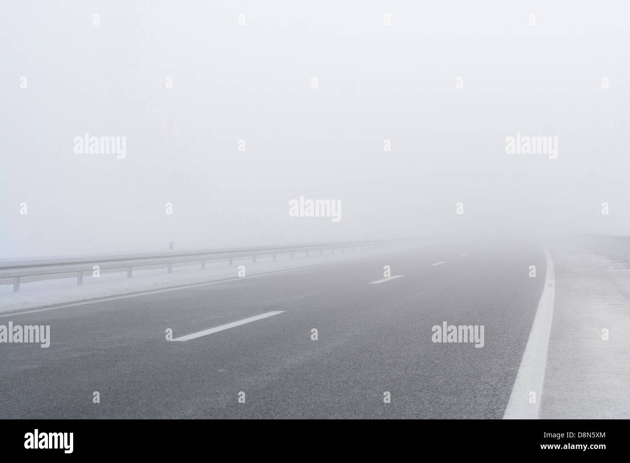autumn, cold, environment, fall, fog, foggy, haze, highway, mist, misty, morning, nature, october, road, seasonal, weather Stock Photo