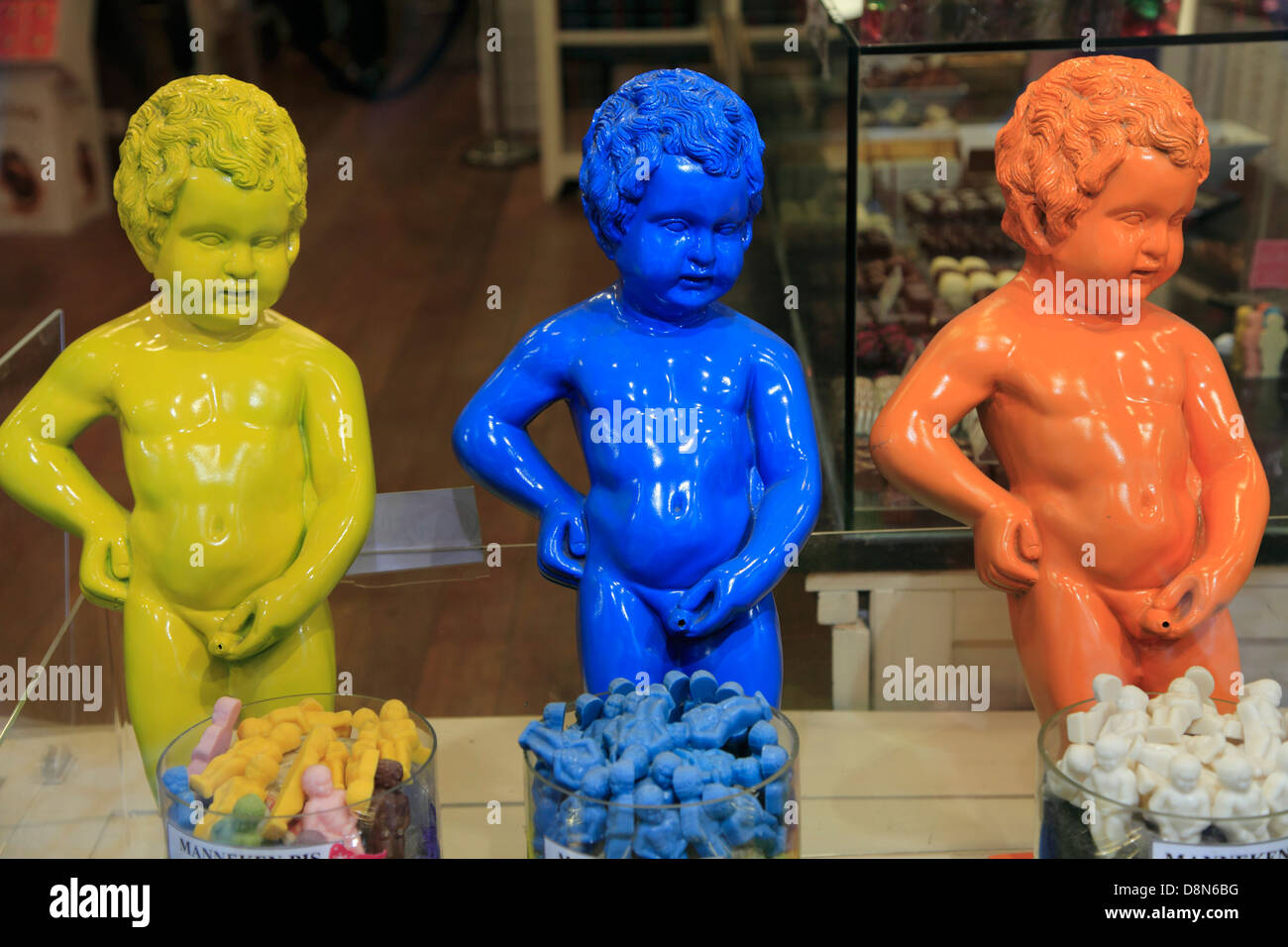 Belgium, Brussels, Maneken Pis statues, souvenir shop, Stock Photo