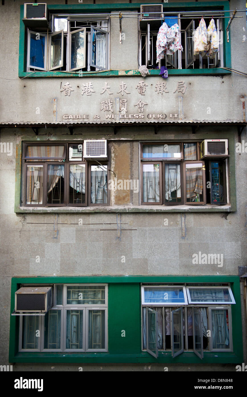 An old residential building in Wan Chai which has seen better days. Stock Photo