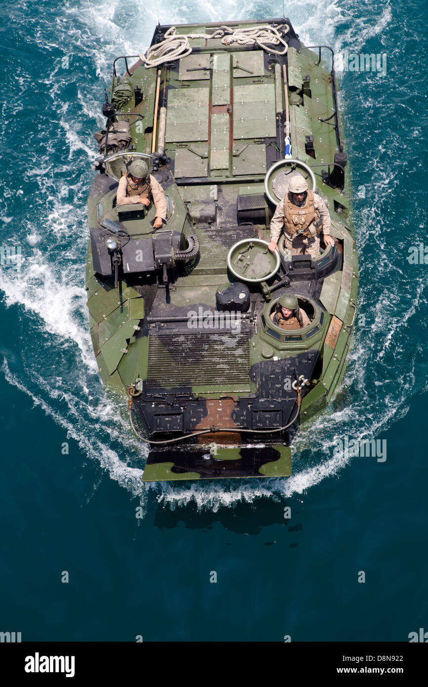 US Marines from the Amphibious Assault Ship USS Bataan during an amphibious training operation May 18, 2013 in the Atlantic Ocean. Stock Photo