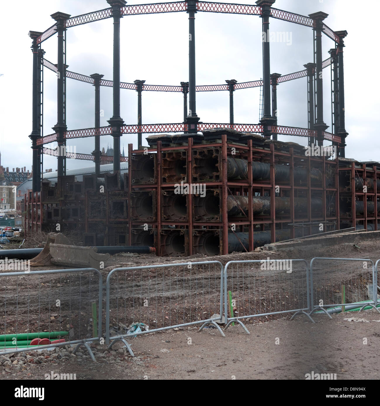 Goods Way gasometers put into storage during redevelopment of King's Cross station and surrounding area Stock Photo