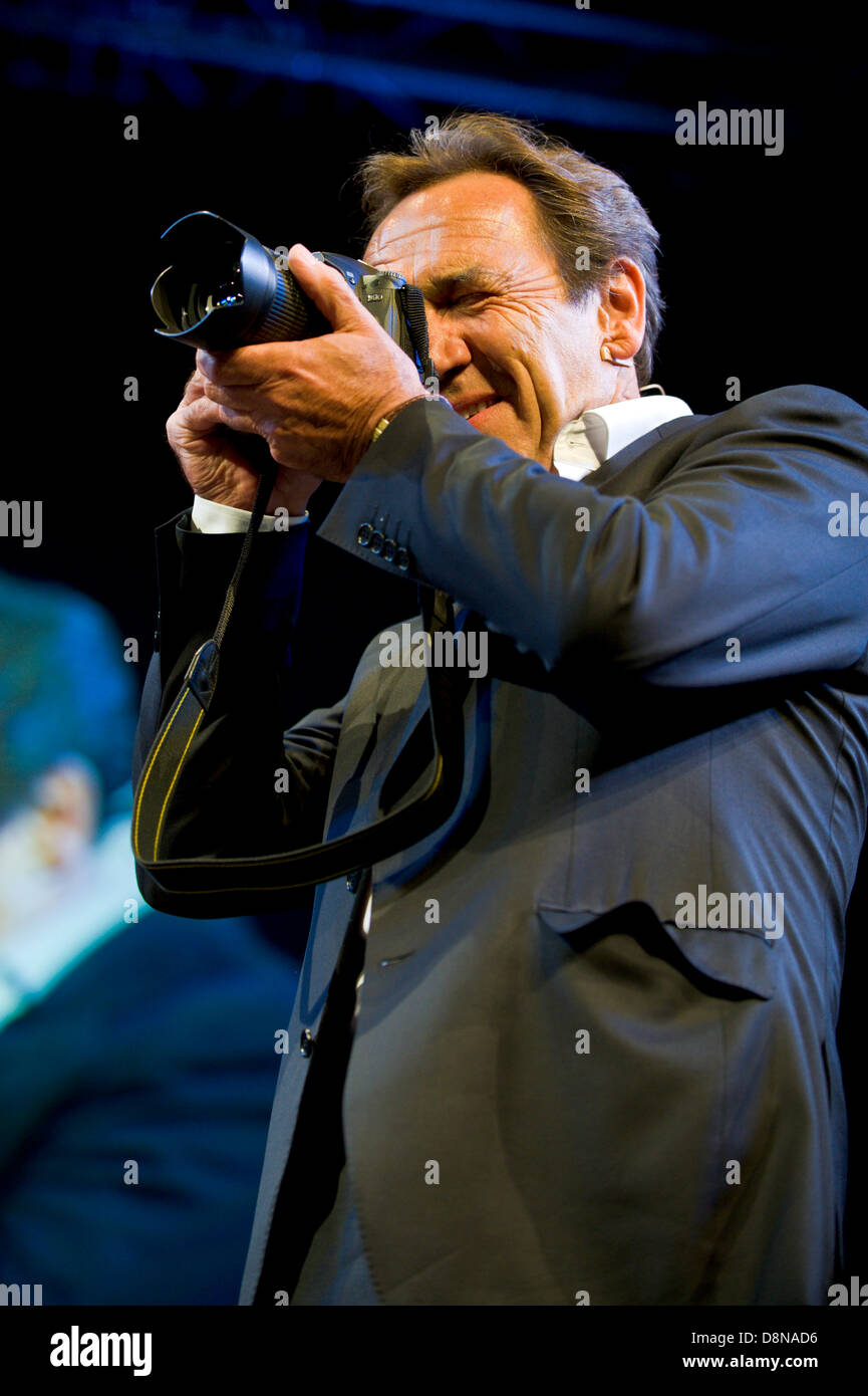 Robert Lindsay actor photographs the audience while coming on stage to talk about his career at Hay Festival 2013 Hay on Wye Powys Wales UK Credit:  Jeff Morgan/Alamy Live News Stock Photo