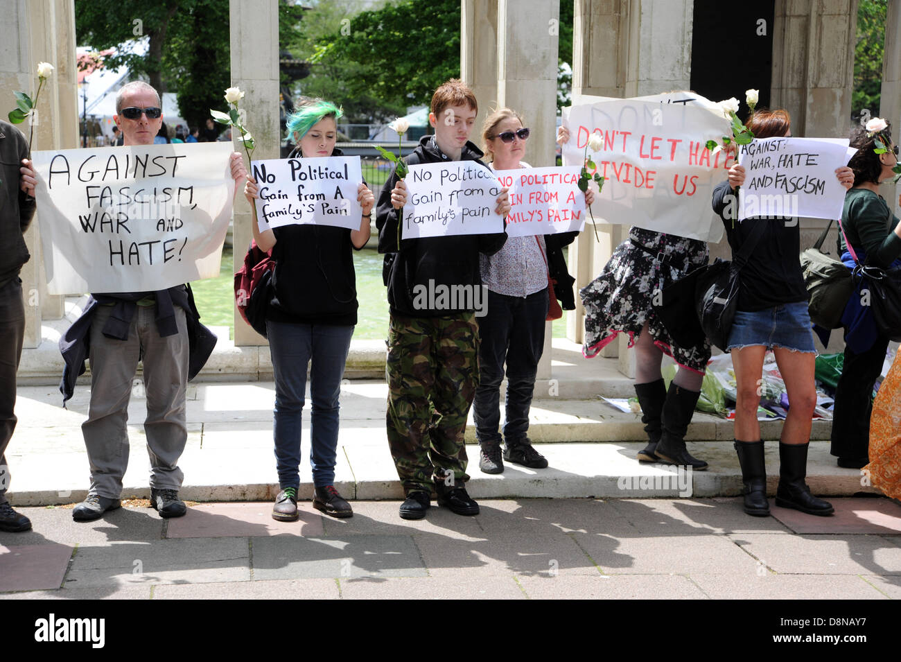 Members of  White Rose Movement an anti fascist group lay flowers to the murdered soldier Drummer Lee Rigby at Brighton war memorial Stock Photo