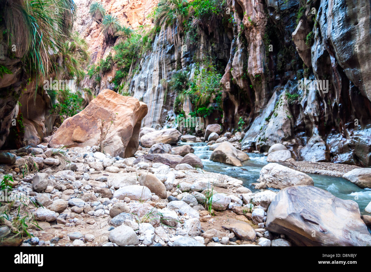 Landscape of the rocky mouth of the creek in Wadi Hasa Stock Photo