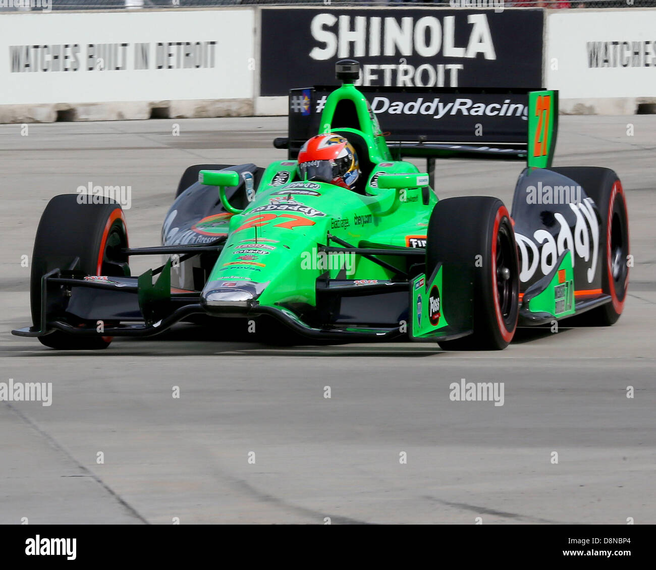 Detroit, Michigan, USA. 1st June 2013. James Hinchcliffe (27) on the course during qualifying at the Raceway at Belle Isle Park on June 01, 2013 in Detroit,MI. Tom Turrill/CSM/Alamy Live News Stock Photo