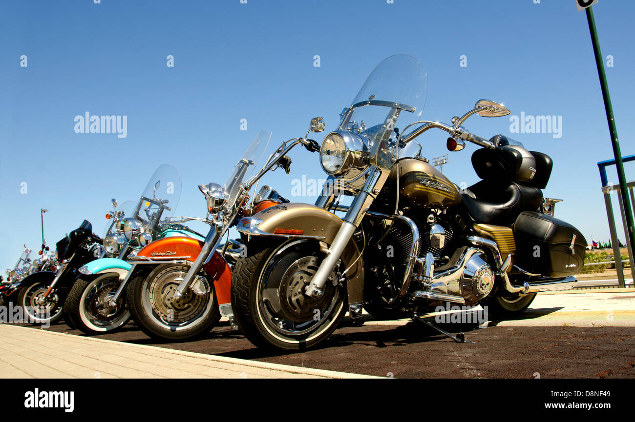Harley davidson meetup, harley davidson meeting bikers at Fuengirola, Malaga, Spain. Stock Photo