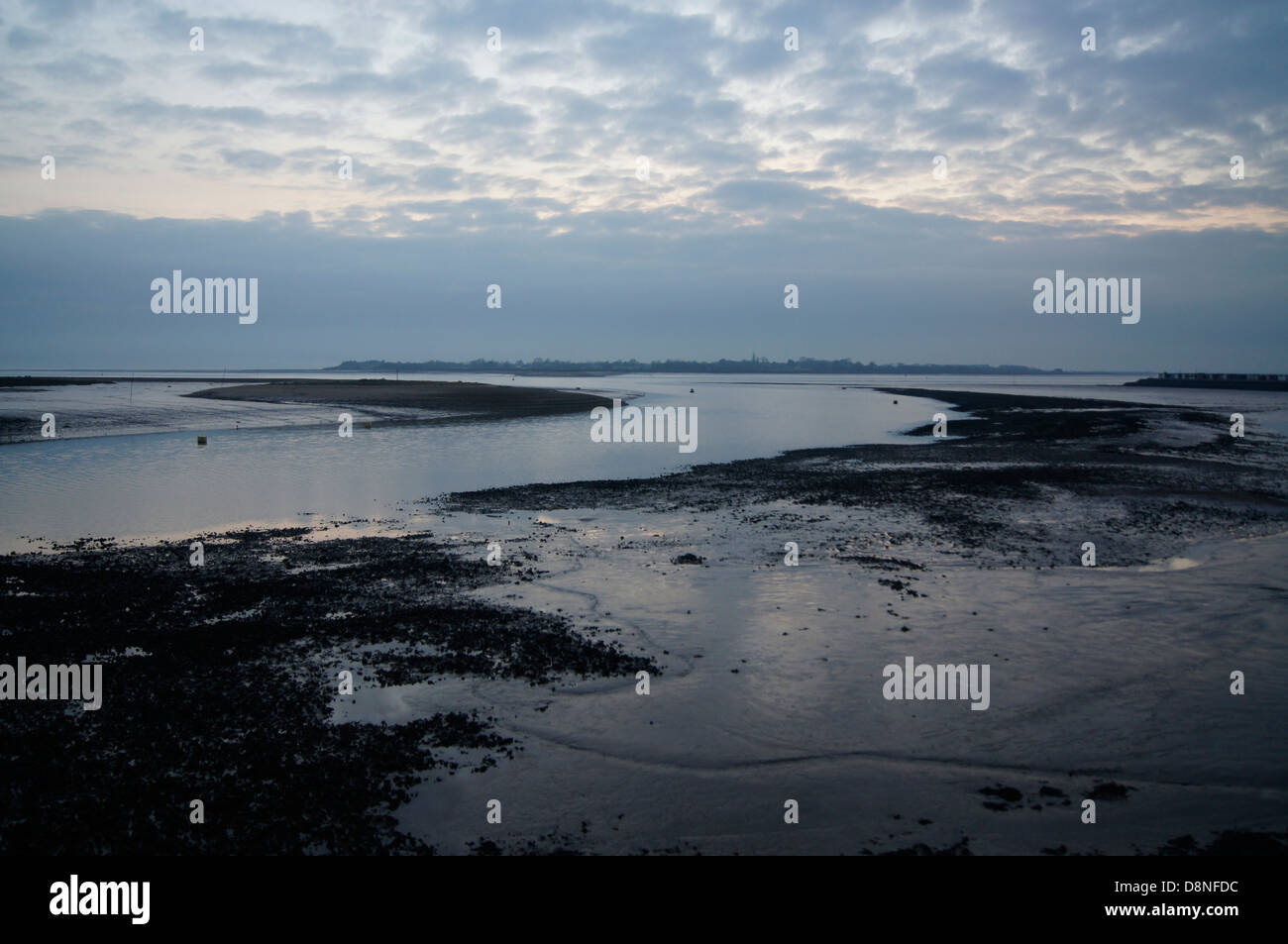 Evening shot of the brightlingsea estuary with the tide incoming over mudflats Stock Photo