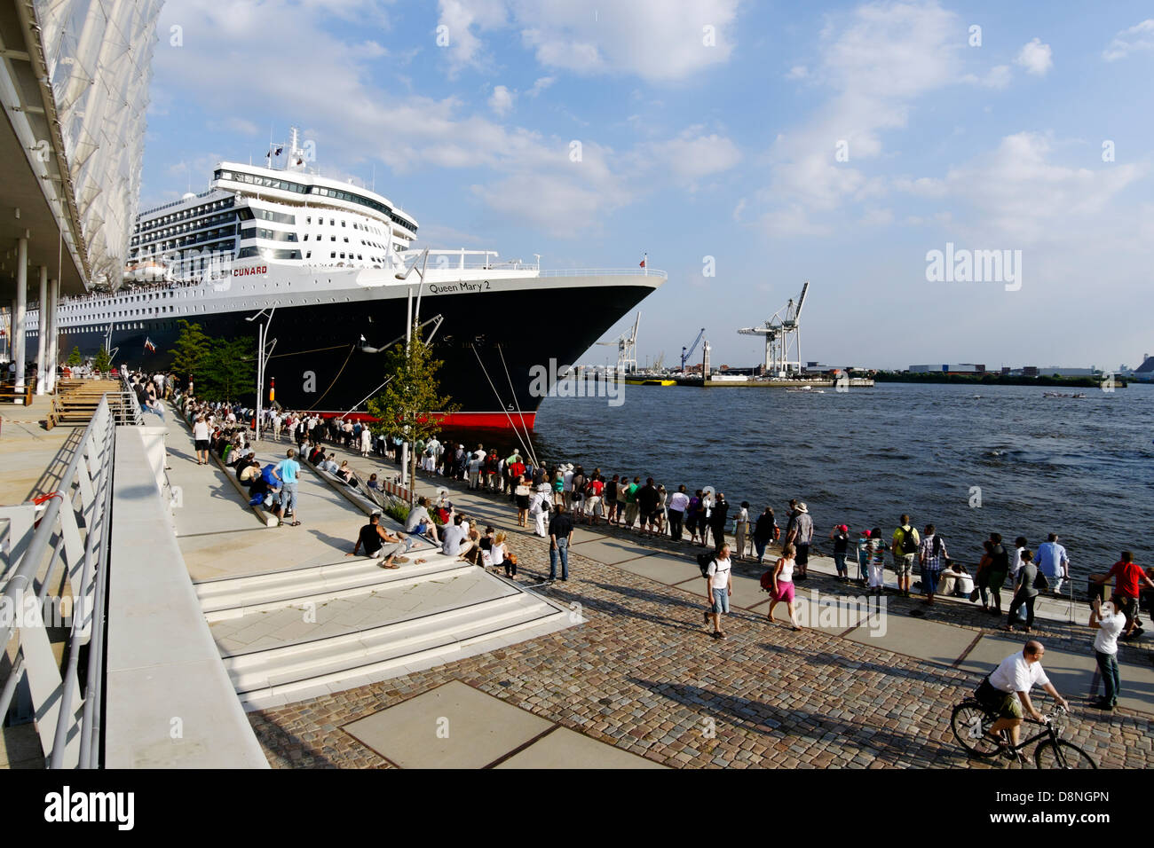 Cruise ship Queen Mary 2 at the Cruise Center Hamburg, Germany, Europe Stock Photo