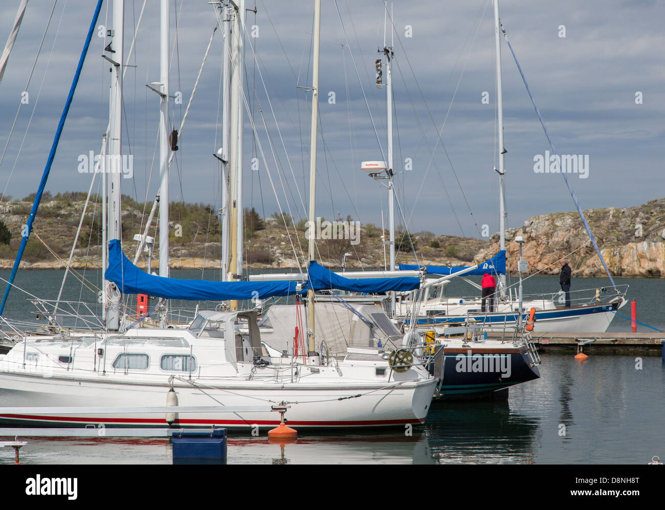 Sailboats in the Bratten harbor on Styrsö, an archipelago island near ...