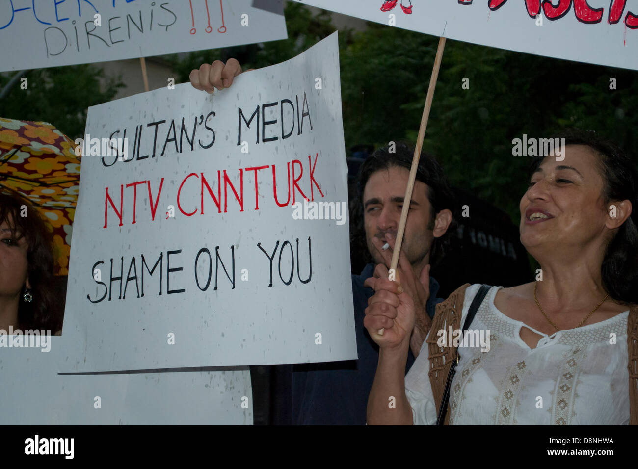Athens, Greece, June 1st 2013. Turks protest outside their embassy against the recent repression in Turkey. Men and women held anti-government placards and shouted slogans against the Turkish government and media. Credit:  Nikolas Georgiou / Alamy Live News Stock Photo