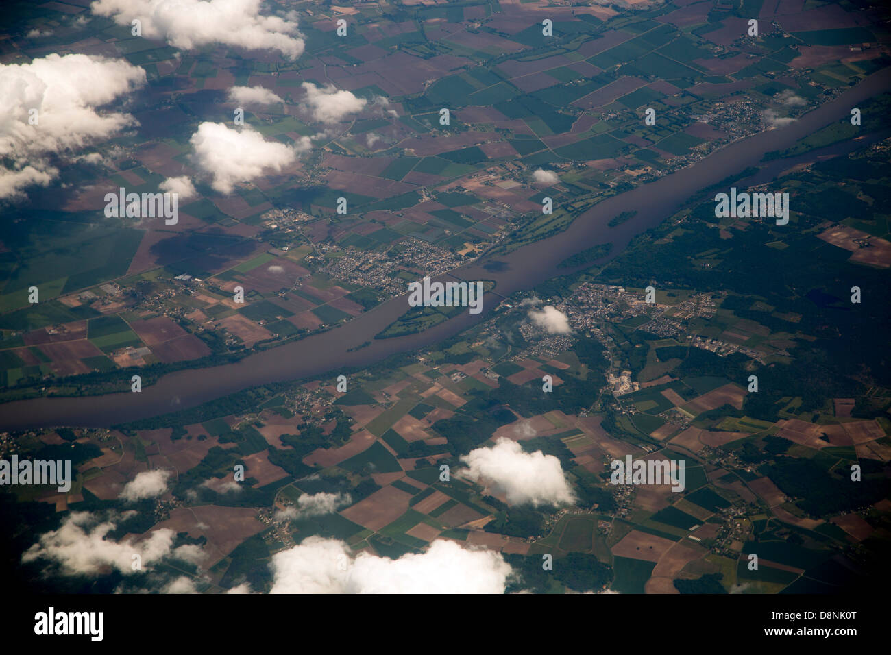 Aerial view of the Loire River valley fields Stock Photo