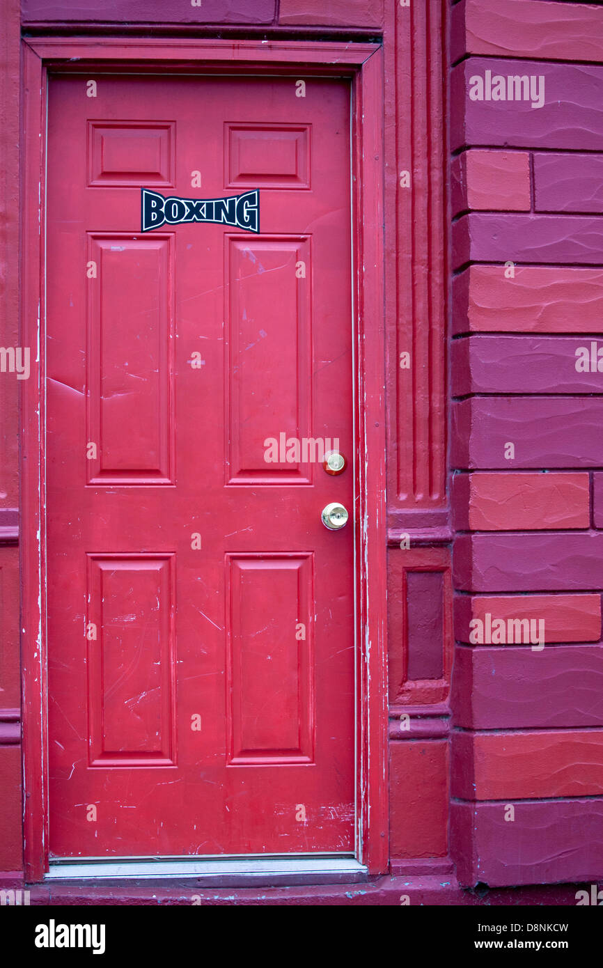 Colorful door labeled "boxing" Stock Photo