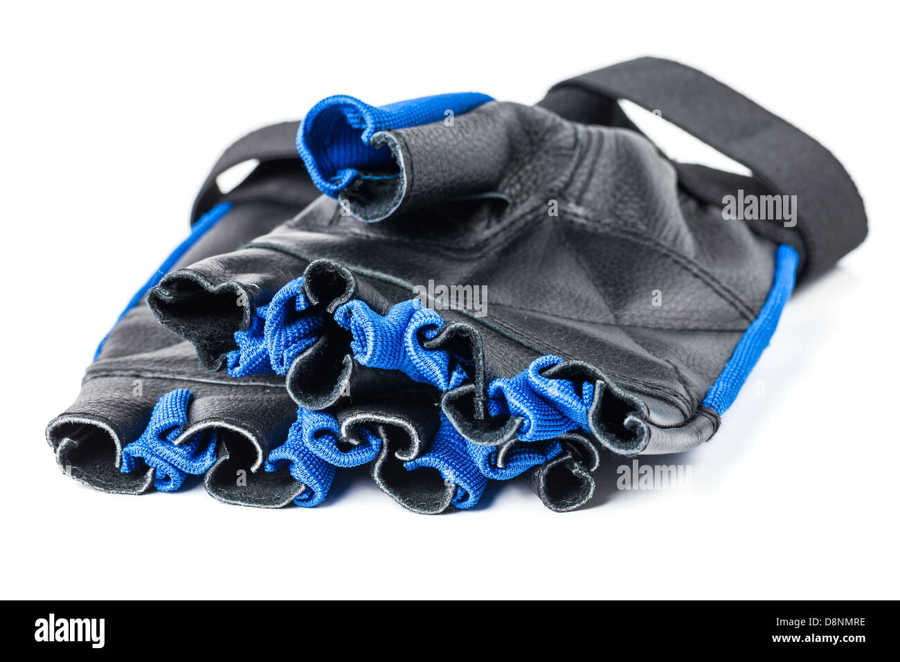 Blue and black leather gym gloves Stock Photo