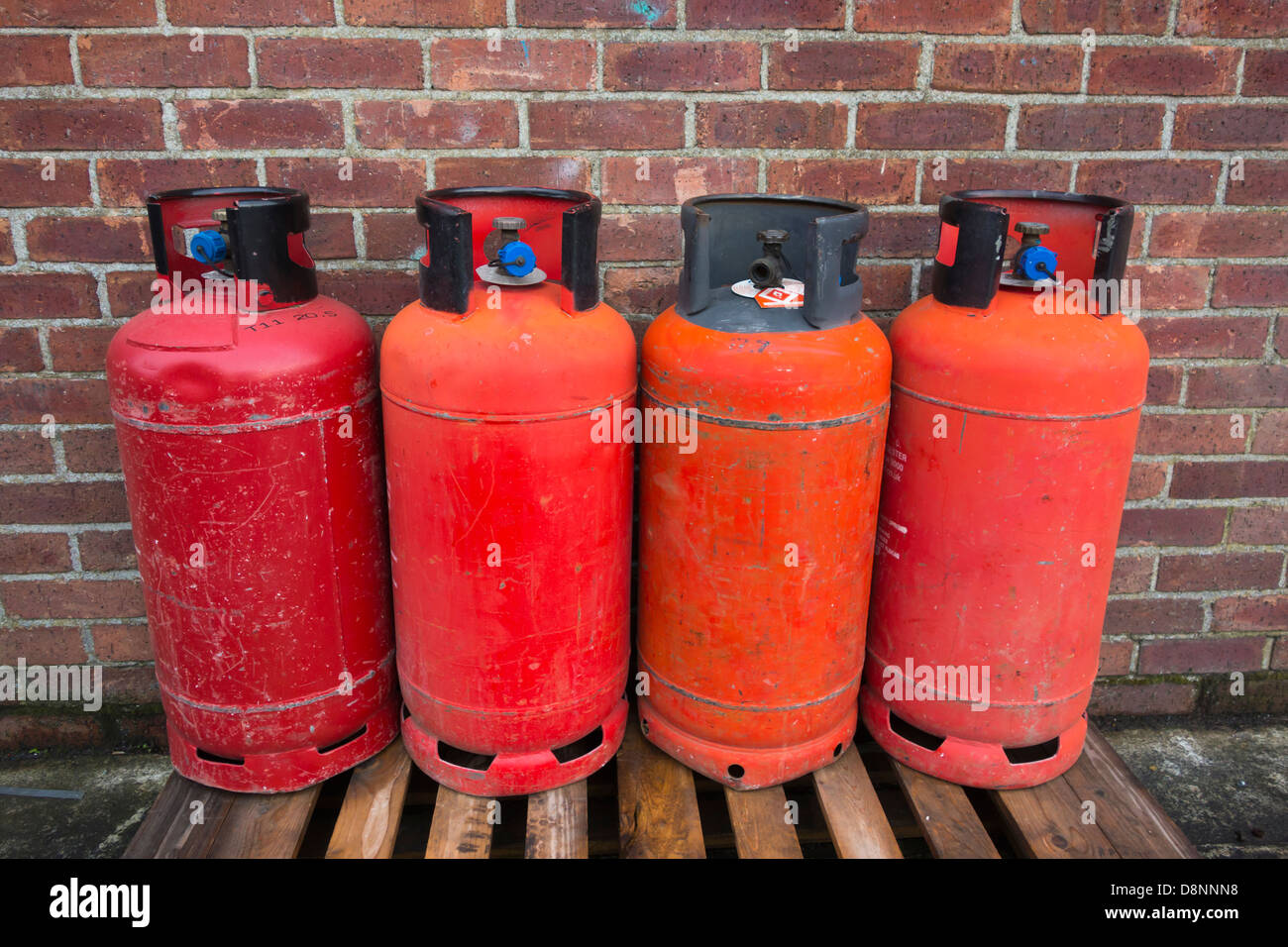 Propane gas bottles/canisters/cylinders Stock Photo