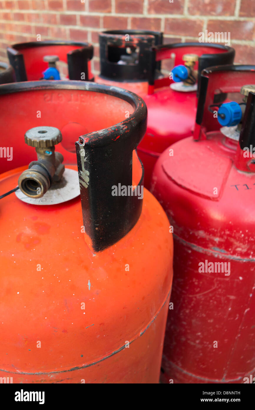 Propane gas bottles/canisters/cylinders Stock Photo